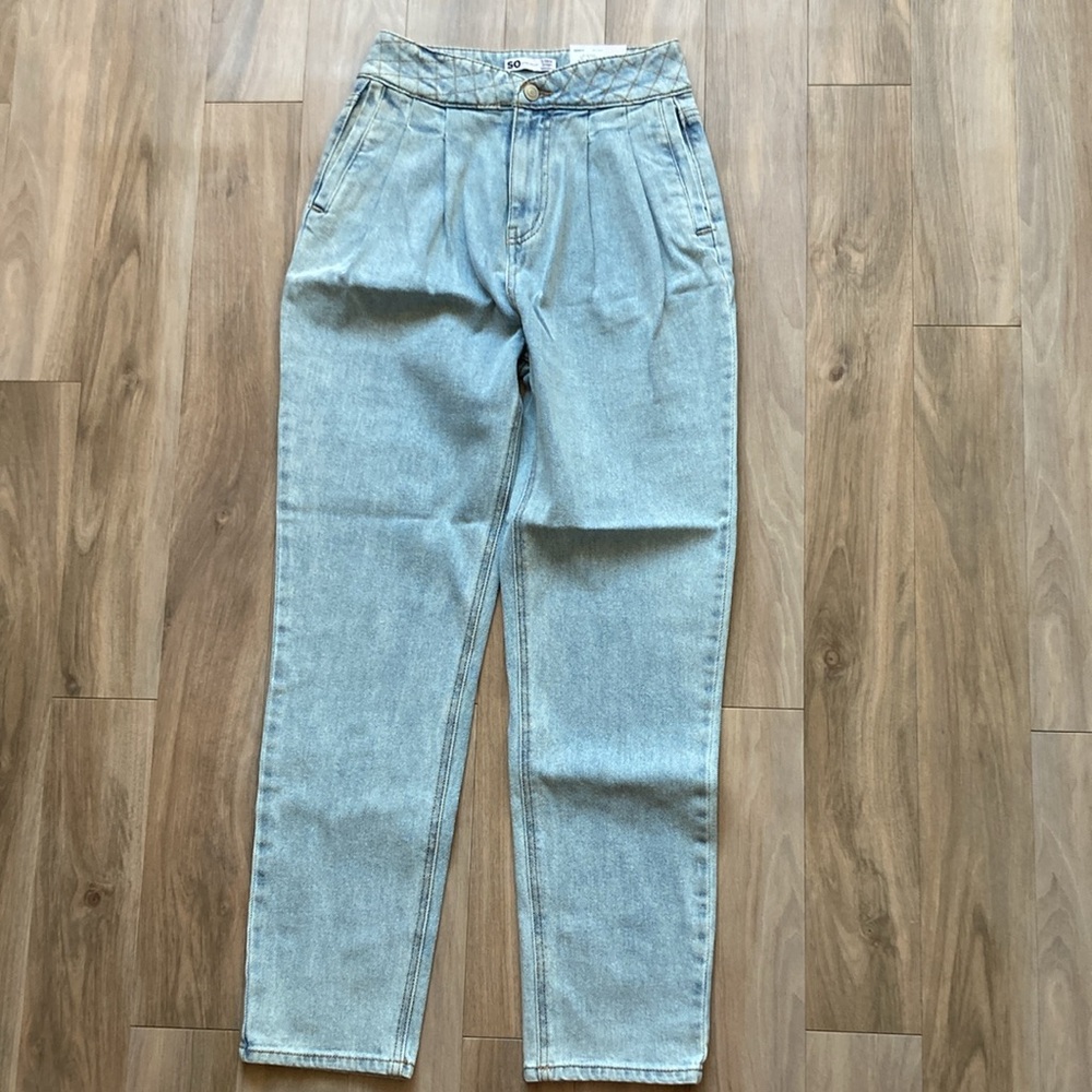 So Super high rise straight woven denim jean pant quilted design waistband 3 26 - Picture 7 of 17
